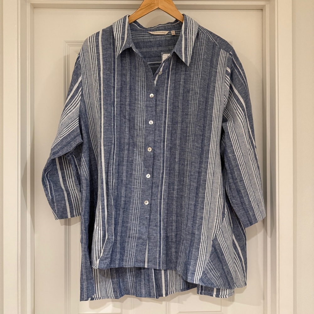 NWT Soft Surroundings Livienne Linen Blue Striped Shirt 3X